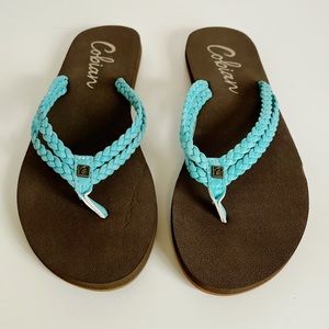 Cobian Leucadia Flip Flop Sandals Blue Turquoise Braided Womens Size 8
